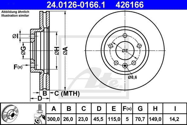 Bremsscheibe Vorderachse ATE 24.0126-0166.1 von ATE