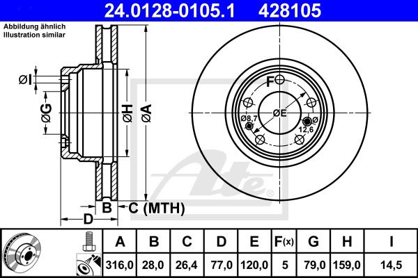 Bremsscheibe Vorderachse ATE 24.0128-0105.1 von ATE