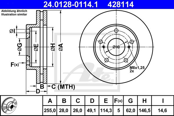 Bremsscheibe Vorderachse ATE 24.0128-0114.1 von ATE