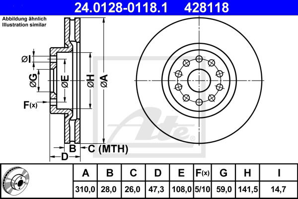 Bremsscheibe Vorderachse ATE 24.0128-0118.1 von ATE