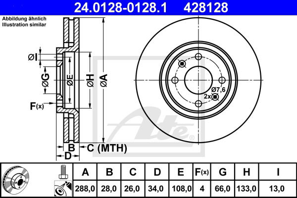 Bremsscheibe Vorderachse ATE 24.0128-0128.1 von ATE