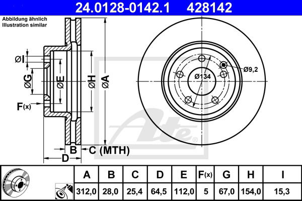 Bremsscheibe Vorderachse ATE 24.0128-0142.1 von ATE