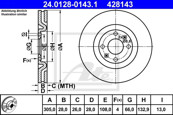 Bremsscheibe Vorderachse ATE 24.0128-0143.1 von ATE