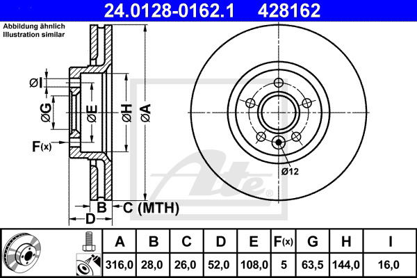 Bremsscheibe Vorderachse ATE 24.0128-0162.1 von ATE