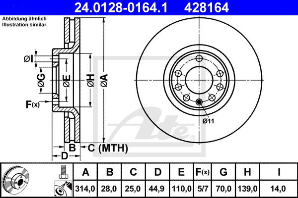 Bremsscheibe Vorderachse ATE 24.0128-0164.1 von ATE