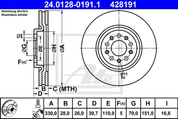 Bremsscheibe Vorderachse ATE 24.0128-0191.1 von ATE