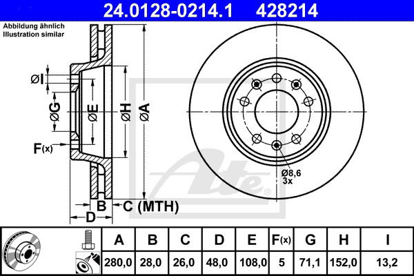 Bremsscheibe Vorderachse ATE 24.0128-0214.1 von ATE