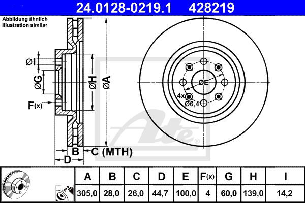 Bremsscheibe Vorderachse ATE 24.0128-0219.1 von ATE