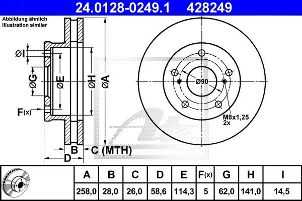 Bremsscheibe Vorderachse ATE 24.0128-0249.1 von ATE