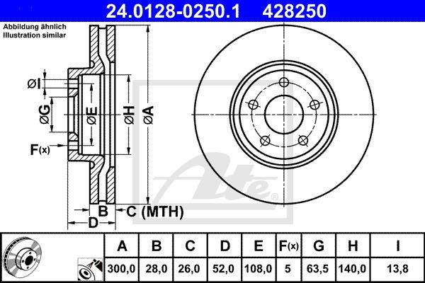 Bremsscheibe Vorderachse ATE 24.0128-0250.1 von ATE