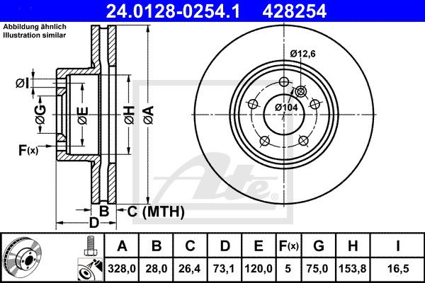 Bremsscheibe Vorderachse ATE 24.0128-0254.1 von ATE