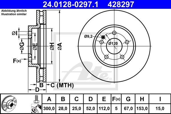 Bremsscheibe Vorderachse ATE 24.0128-0297.1 von ATE