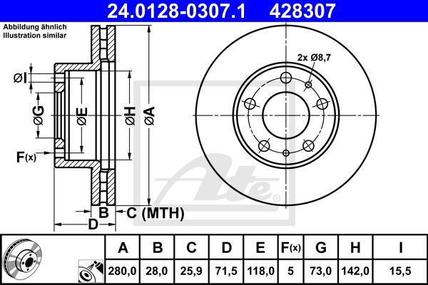 Bremsscheibe Vorderachse ATE 24.0128-0307.1 von ATE