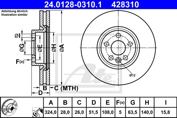 Bremsscheibe Vorderachse ATE 24.0128-0310.1 von ATE