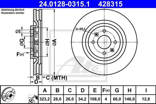 Bremsscheibe Vorderachse ATE 24.0128-0315.1 von ATE