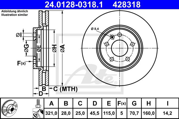 Bremsscheibe Vorderachse ATE 24.0128-0318.1 von ATE