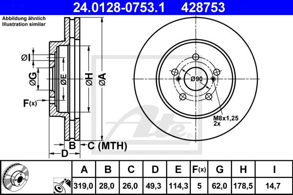 Bremsscheibe Vorderachse ATE 24.0128-0753.1 von ATE