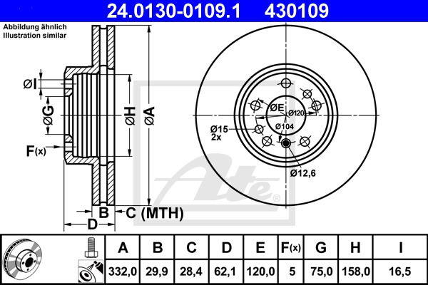 Bremsscheibe Vorderachse ATE 24.0130-0109.1 von ATE