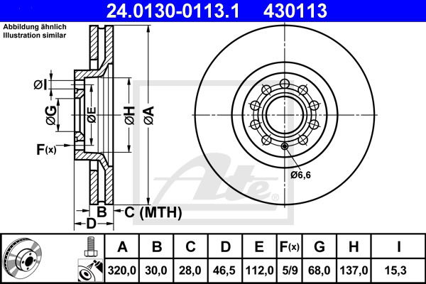 Bremsscheibe Vorderachse ATE 24.0130-0113.1 von ATE