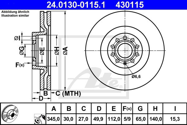 Bremsscheibe Vorderachse ATE 24.0130-0115.1 von ATE