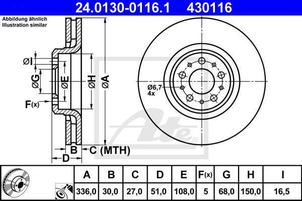 Bremsscheibe Vorderachse ATE 24.0130-0116.1 von ATE