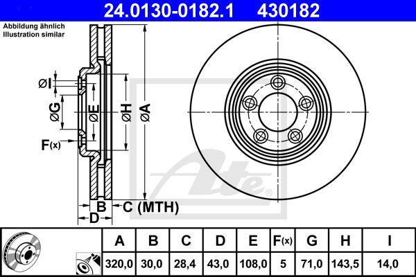 Bremsscheibe Vorderachse ATE 24.0130-0182.1 von ATE