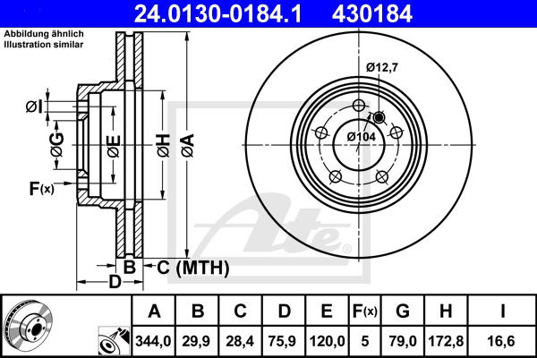 Bremsscheibe Vorderachse ATE 24.0130-0184.1 von ATE