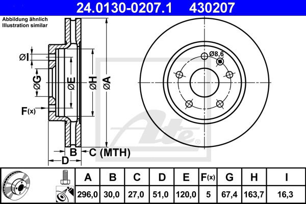 Bremsscheibe Vorderachse ATE 24.0130-0207.1 von ATE