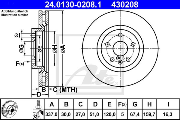 Bremsscheibe Vorderachse ATE 24.0130-0208.1 von ATE