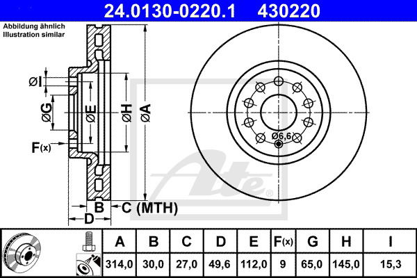 Bremsscheibe Vorderachse ATE 24.0130-0220.1 von ATE