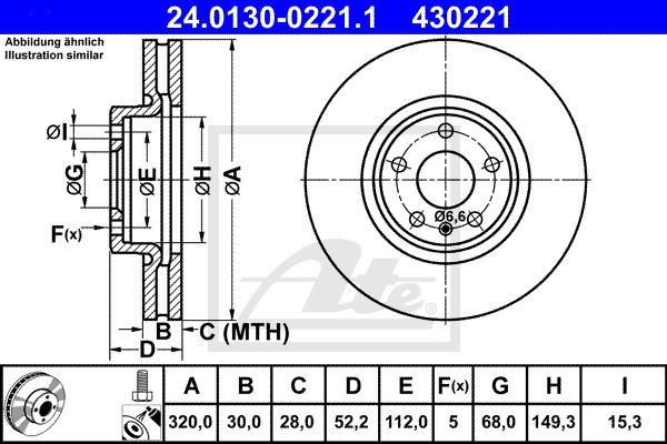 Bremsscheibe Vorderachse ATE 24.0130-0221.1 von ATE