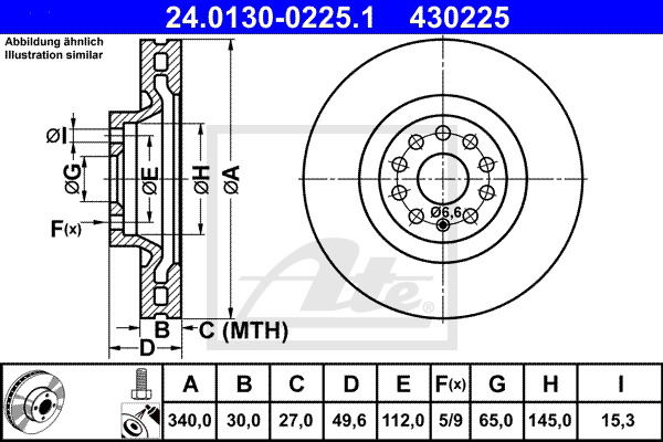 Bremsscheibe Vorderachse ATE 24.0130-0225.1 von ATE