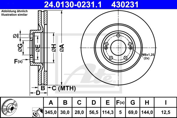 Bremsscheibe Vorderachse ATE 24.0130-0231.1 von ATE