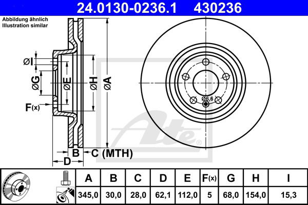 Bremsscheibe Vorderachse ATE 24.0130-0236.1 von ATE