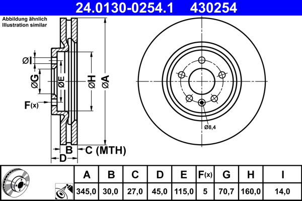 Bremsscheibe Vorderachse ATE 24.0130-0254.1 von ATE