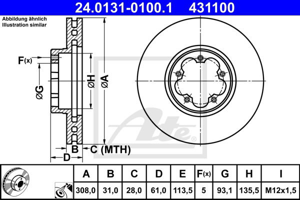 Bremsscheibe Vorderachse ATE 24.0131-0100.1 von ATE