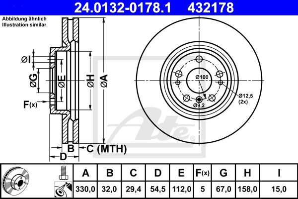 Bremsscheibe Vorderachse ATE 24.0132-0178.1 von ATE