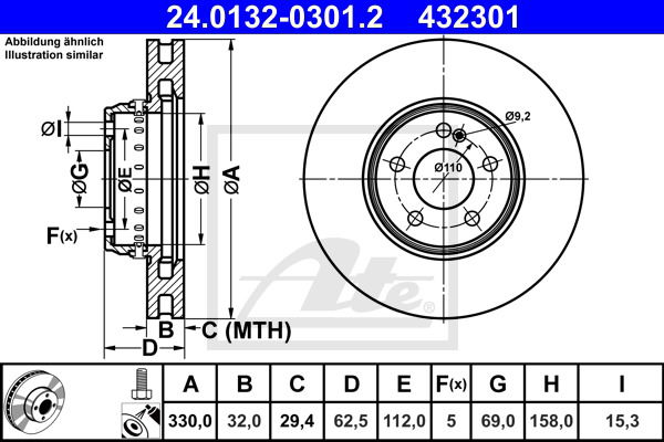 Bremsscheibe Vorderachse ATE 24.0132-0301.2 von ATE