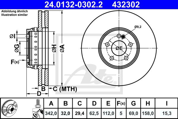 Bremsscheibe Vorderachse ATE 24.0132-0302.2 von ATE