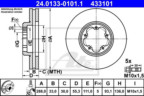 Bremsscheibe Vorderachse ATE 24.0133-0101.1 von ATE