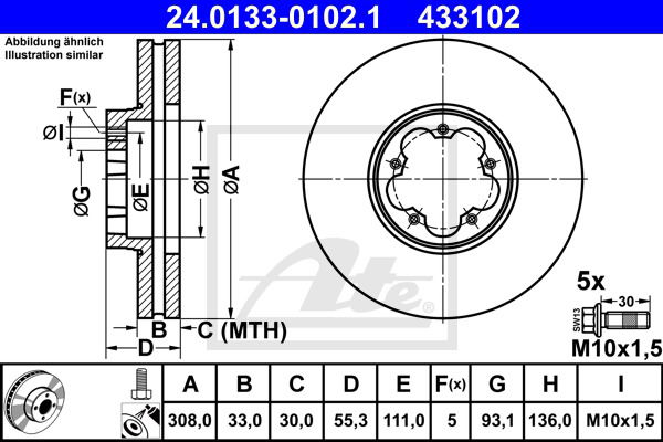 Bremsscheibe Vorderachse ATE 24.0133-0102.1 von ATE