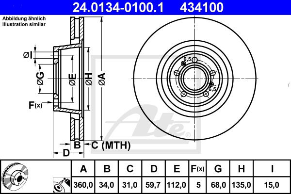 Bremsscheibe Vorderachse ATE 24.0134-0100.1 von ATE