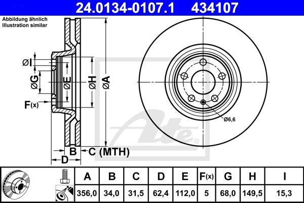 Bremsscheibe Vorderachse ATE 24.0134-0107.1 von ATE