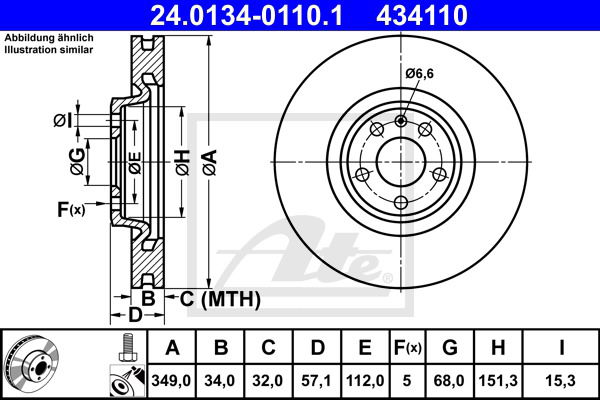 Bremsscheibe Vorderachse ATE 24.0134-0110.1 von ATE