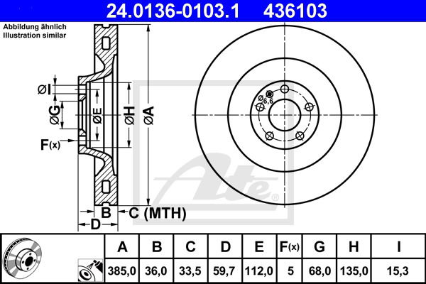 Bremsscheibe Vorderachse ATE 24.0136-0103.1 von ATE