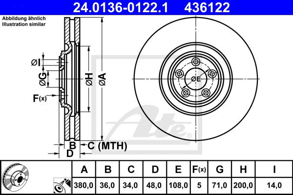 Bremsscheibe Vorderachse ATE 24.0136-0122.1 von ATE