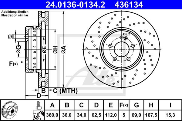 Bremsscheibe Vorderachse ATE 24.0136-0134.2 von ATE