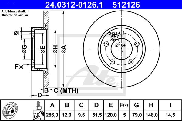 Bremsscheibe Vorderachse ATE 24.0312-0126.1 von ATE