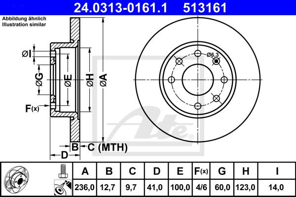 Bremsscheibe Vorderachse ATE 24.0313-0161.1 von ATE