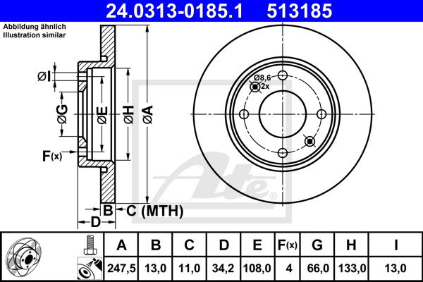 Bremsscheibe Vorderachse ATE 24.0313-0185.1 von ATE